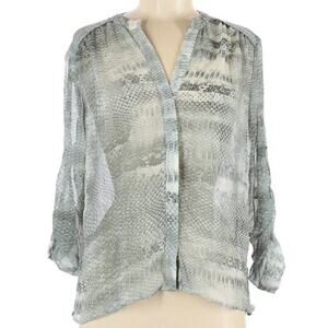 Jennifer Lopez Snakeskin Gray Keyhole Back 3/4 Sleeve Blouse Women's Size M